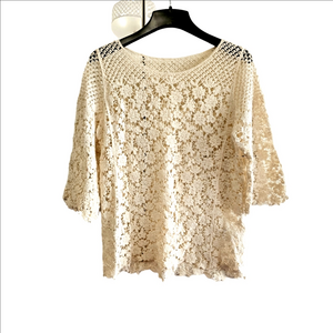 100% Cotton Crochet 3/4  Sweater
